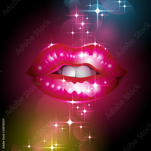 Vector illustration with sparkly lips on an abstract background