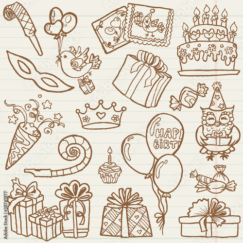Hand drawn Birthday Celebration Design Elements - for Scrapbook,