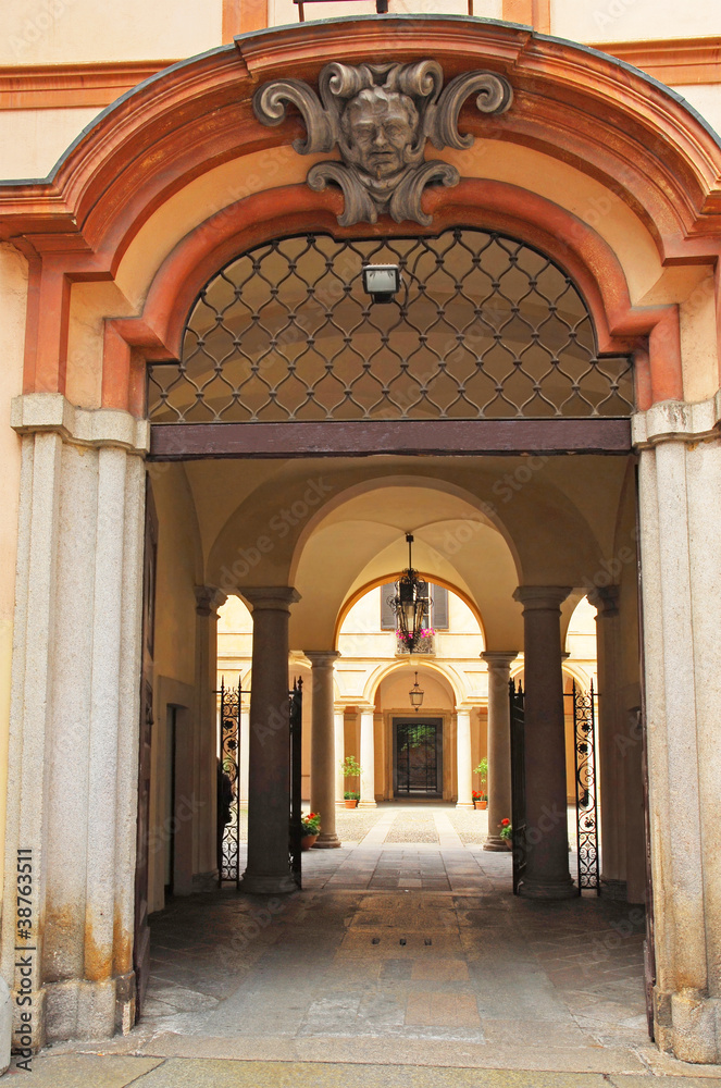 Italy, Milan Medieval building main entry.