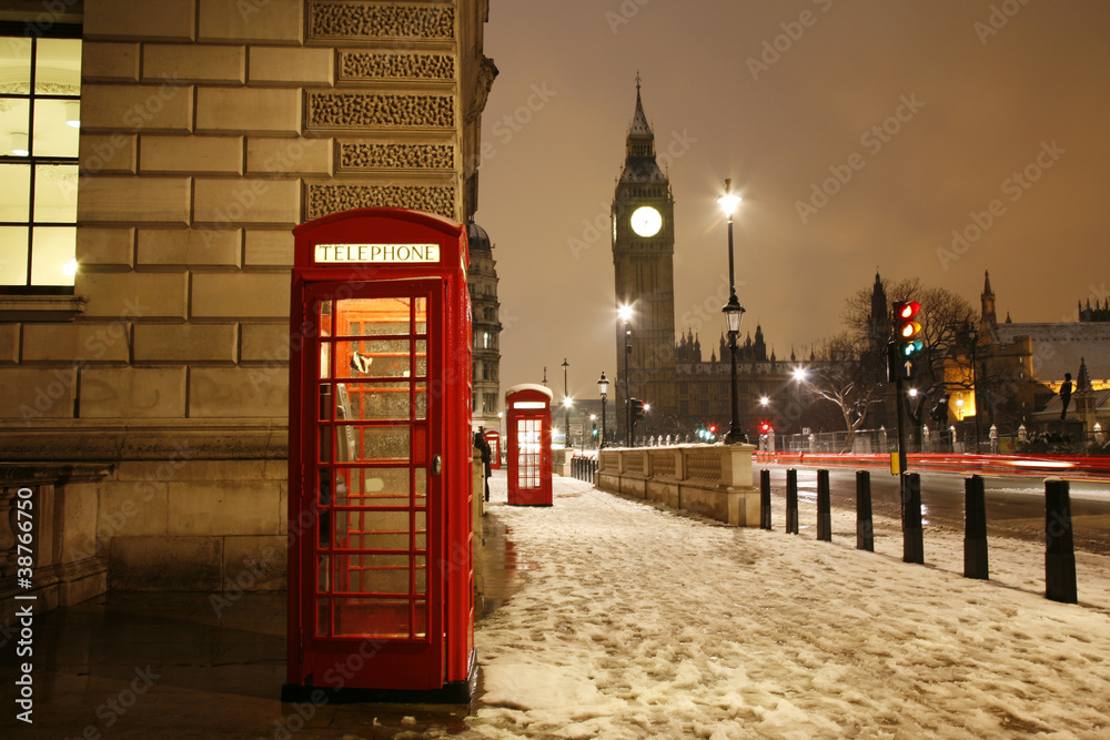 London Telephone Booth and Big Ben - obrazy, fototapety, plakaty 