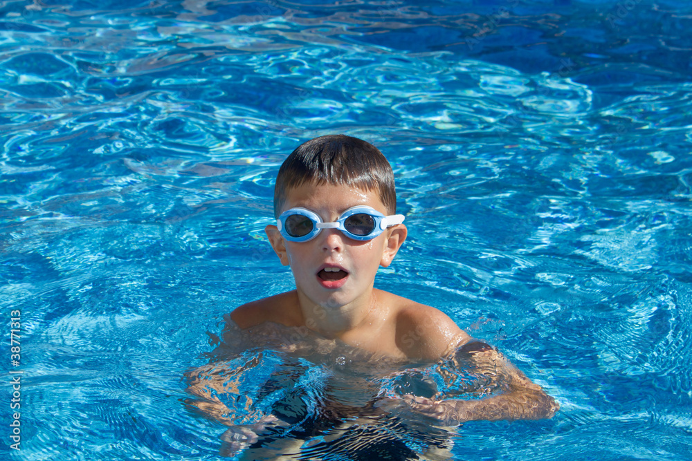 Boy with spectacles in the swimming pool