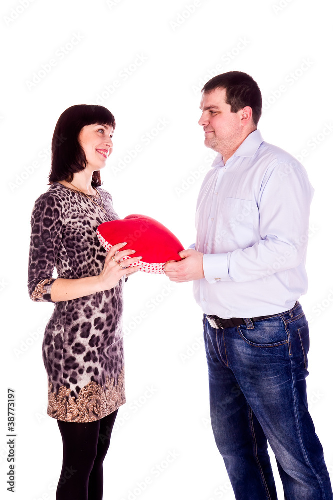 Beautiful young love couple with red heart Beautiful young love couple with red heart