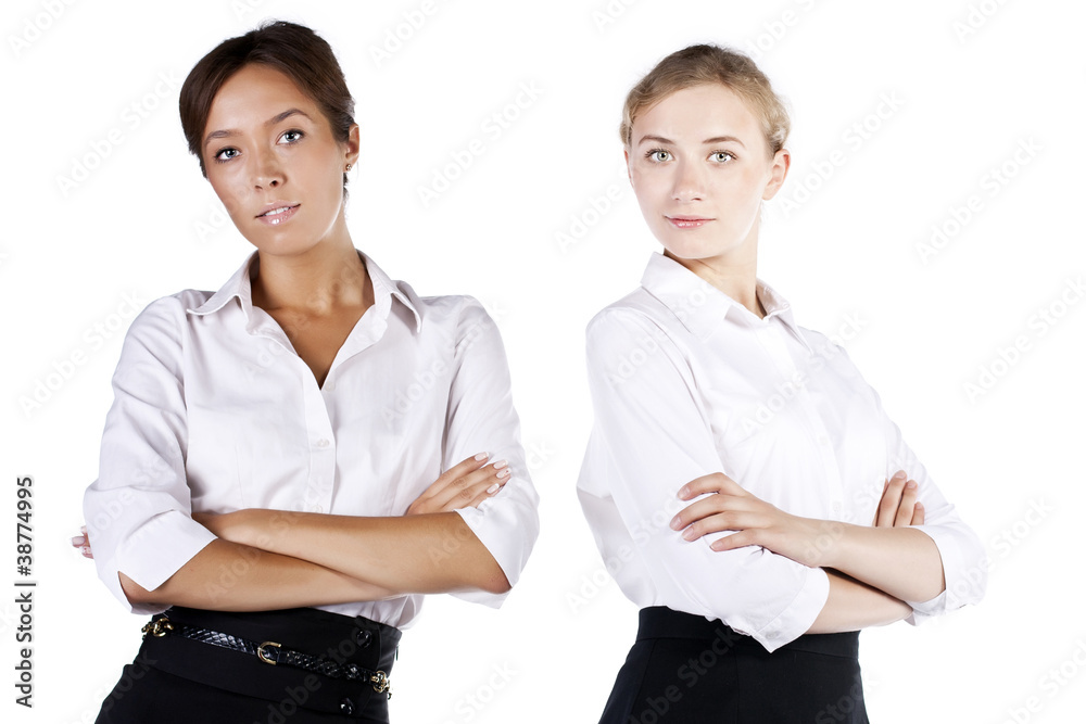 Portrait of two young businesswomen in the studio Portrait of two young businesswomen in the studio