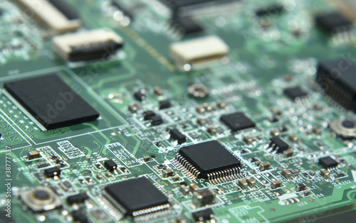 green laptop motherboard in macro