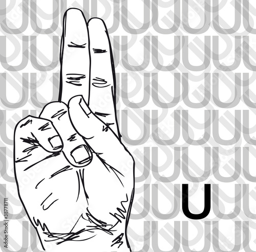 Sketch of Sign Language Hand Gestures, Letter U.