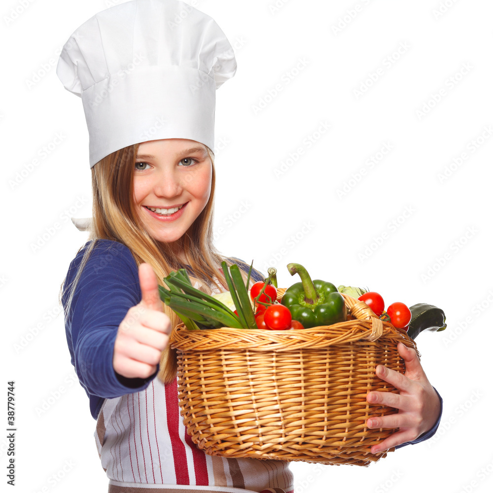 junior cook with vegetables smiling and thumbs up junior cook with vegetables smiling and thumbs up