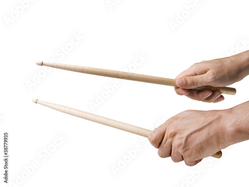 Murais de parede Hands playing with drums sticks on white