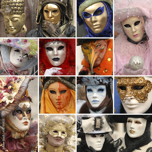 Venice carnival mask collage.