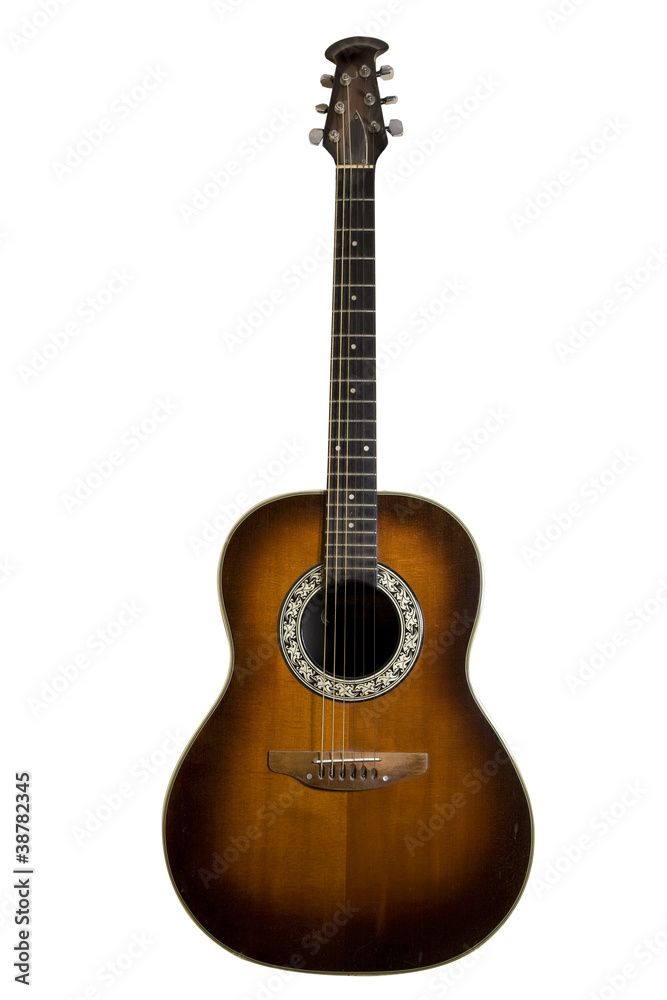 Classic acoustic guitar isolated on white with clipping path