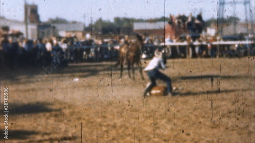 Rodeo Cowboy Calf Roping (Archival 1950s)