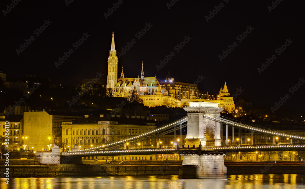 Chain Bridge and Fisherman's Bastion night view, Budapest Chain Bridge and Fisherman's Bastion night view, Budapest