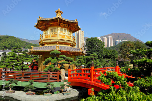 gold pavilion in chinese garden
