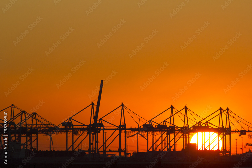 Fototapeta premium Industrial scenery at sunset, Rotterdam, The Netherlands