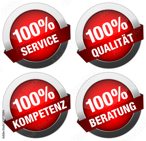 4 Buttons 100% Service/Qualität/Kompetenz/Beratung