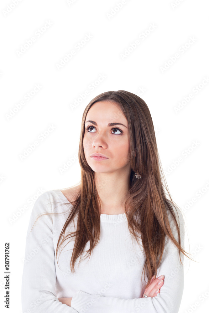 portrait of attractive teenage girl think looking up portrait of attractive teenage girl think looking up