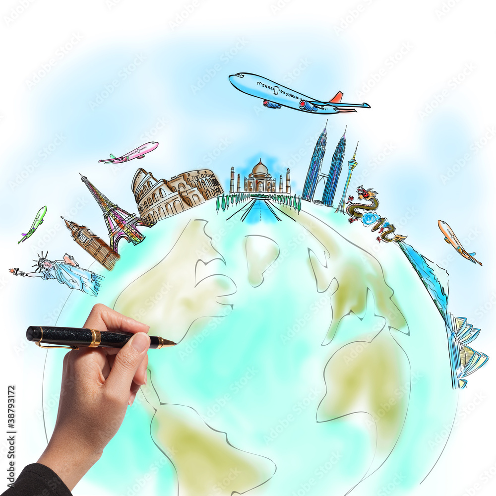 Hand Drawing the Dream Travel Around the World Stock Photo - Image of dream,  geography: 29804280