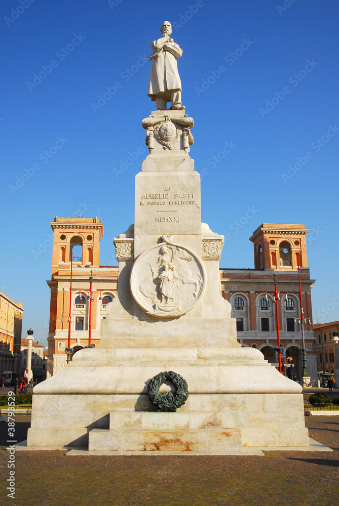 Forli Aurelio Saffi statue in Saffi  square.