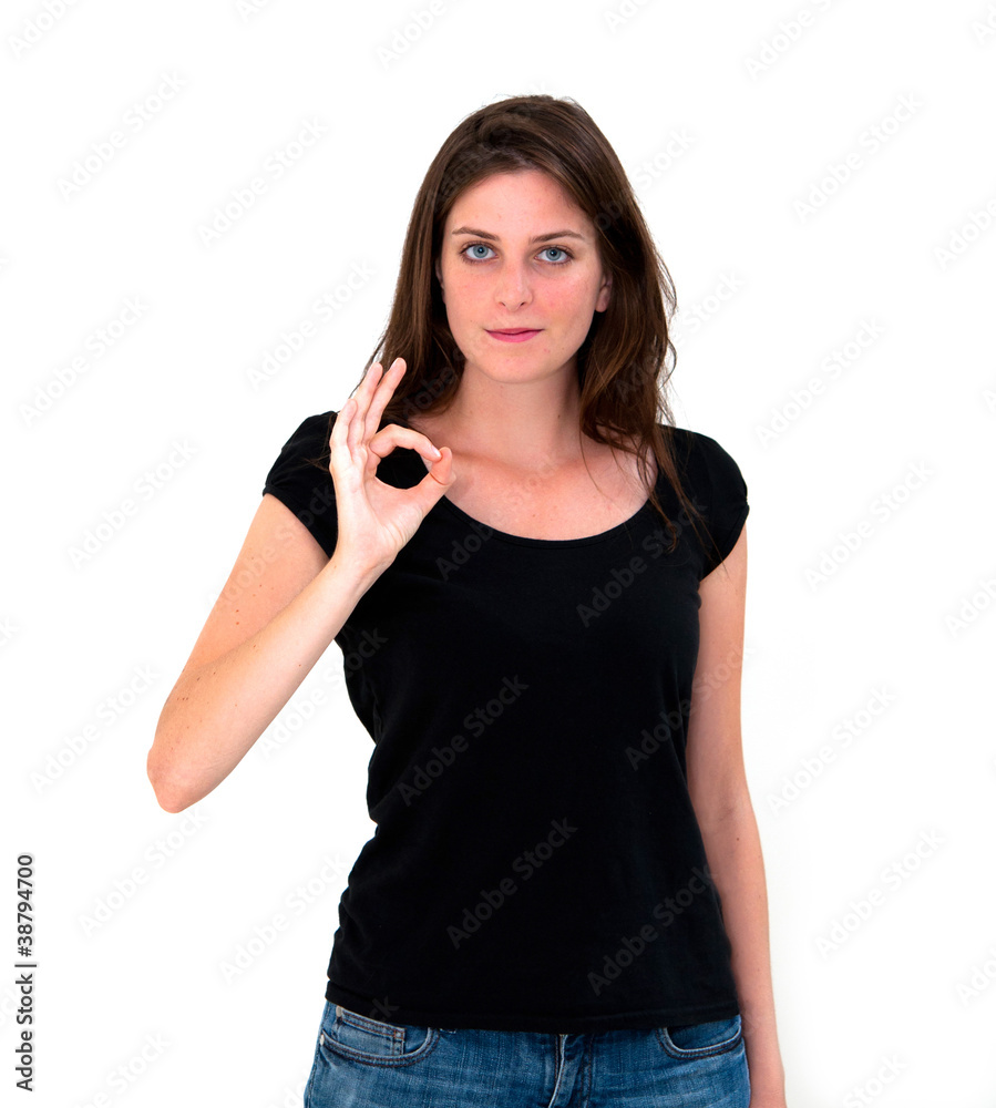 woman portrait with OK woman portrait with OK