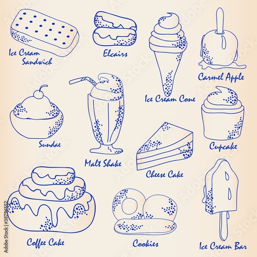 Hand Drawn Desserts Icon Set
