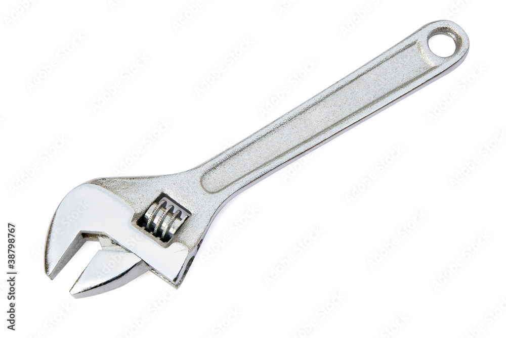 steel wrench on white background