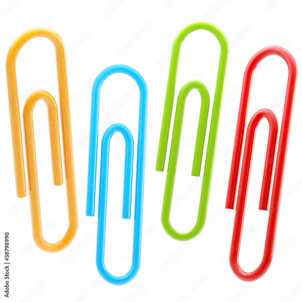 Set of four colorful paper clips isolated Set of four colorful paper clips isolated