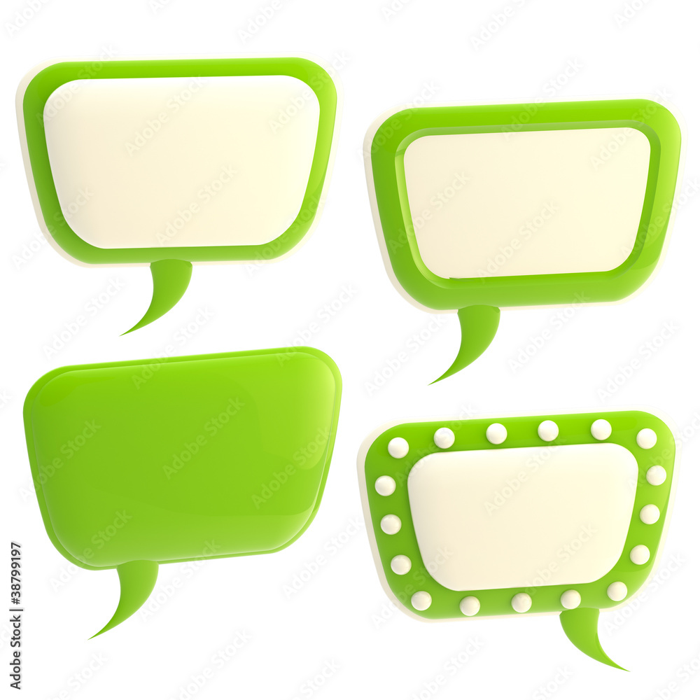 Set of four glossy text bubbles isolated Set of four glossy text bubbles isolated