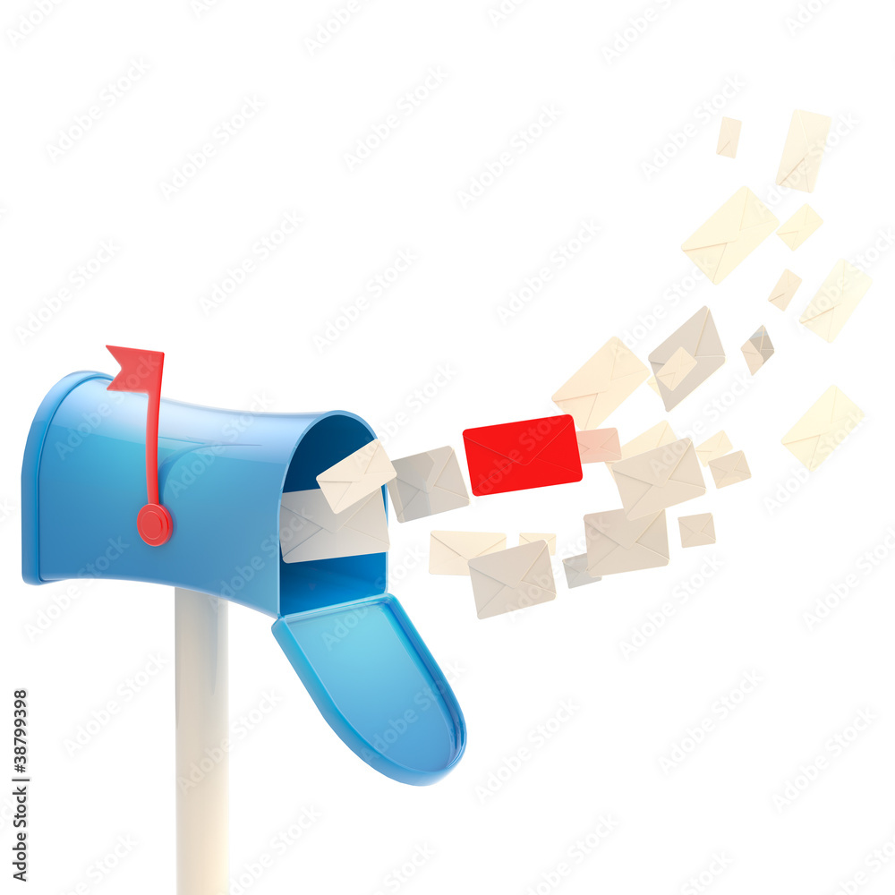 Mailbox with a flock of letters flying inside Mailbox with a flock of letters flying inside