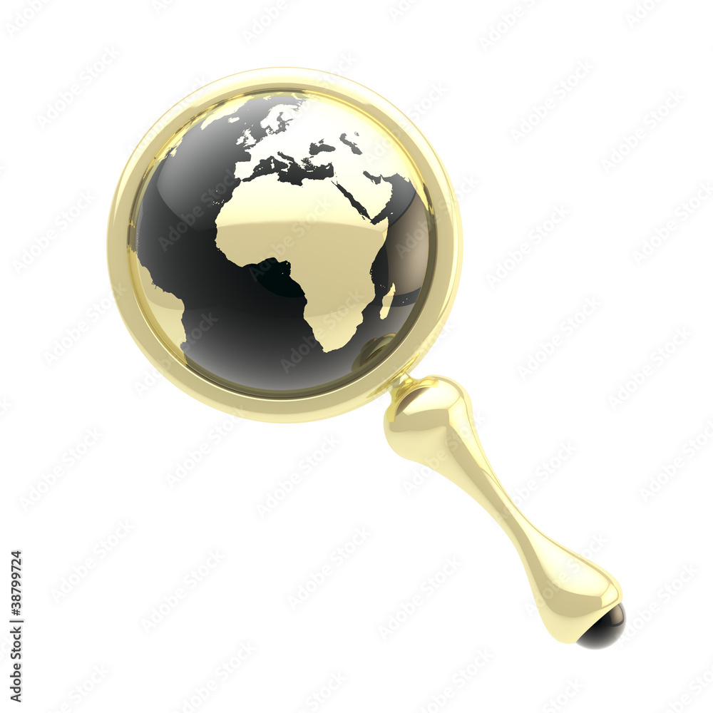 Magnifying glass icon with an earth globe inside Magnifying glass icon with an earth globe inside