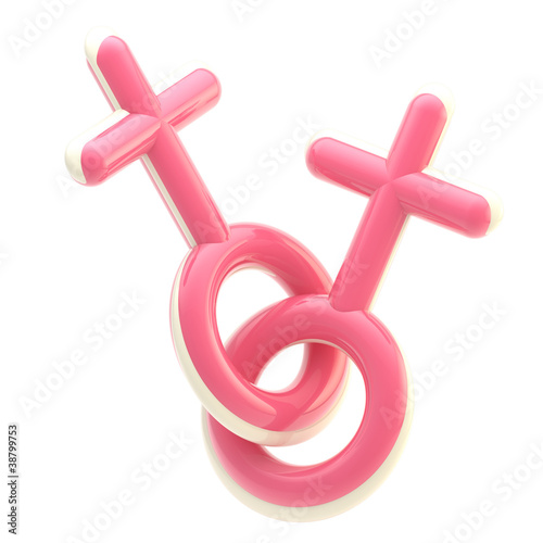 Two linked female pink sign...