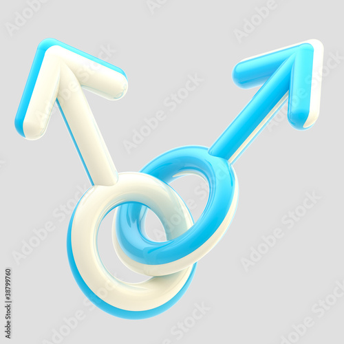 Two linked male blue signs isolated
