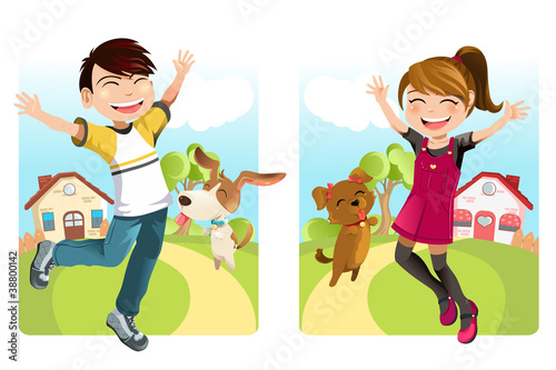 Kids with dog