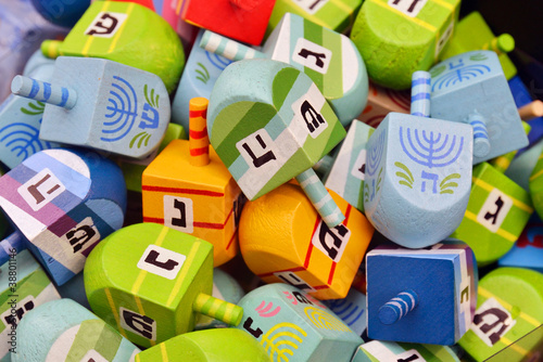 close up of hanukkah dreidels