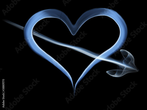 smoke shaped like heart with arrow for valentine