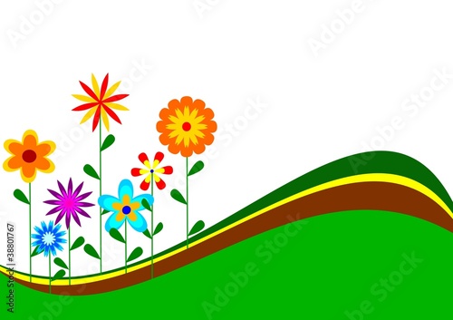 Colorful flowers on a wave of card
