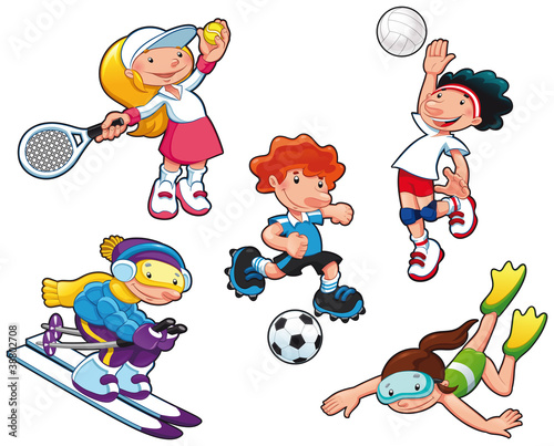 Sport characters. Cartoon vector isolated boys and girls.