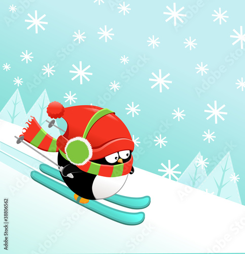 Penguin Skiing With Joy