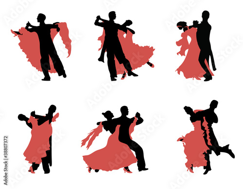 Set of silhouettes of a dancing couple.