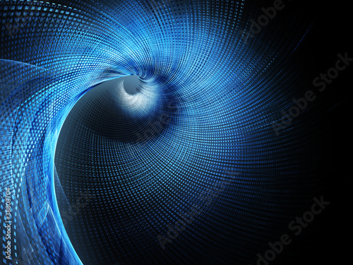 Abstract blue spiral design over black background