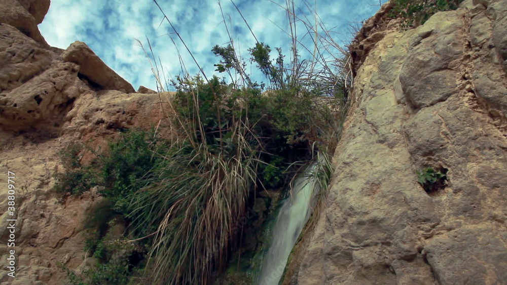 Stock Video Footage of water cascading down rocks in Israel.