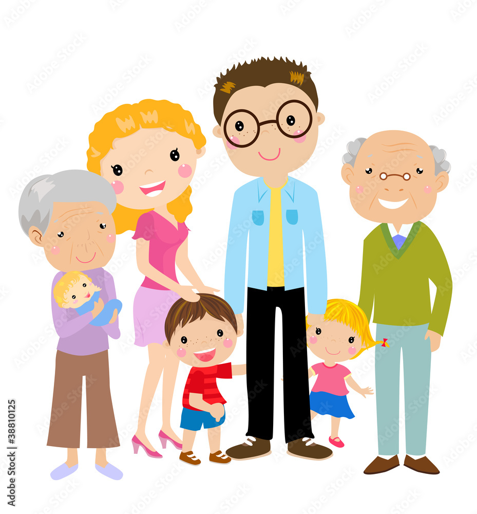 Big cartoon family with parents