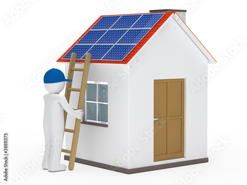 man hold ladder on house