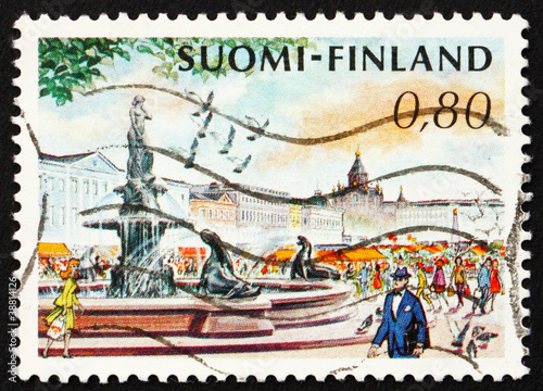 Postage stamp Finland 1976 Market Place and Mermaid Fountain, He