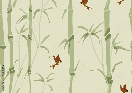 Seamless background with bamboo and birds