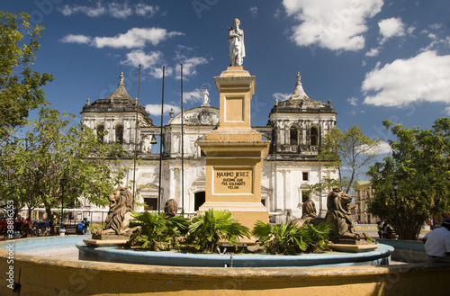 fountain Ruben Dario Park Cathedral of Leon Nicaragua