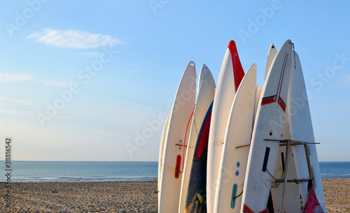 surfboards awaiting fun in the sun on a beach