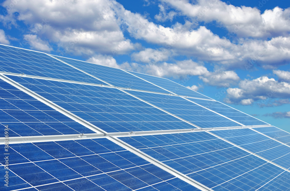 Solar panels creating eco-friendly green energy from the sun