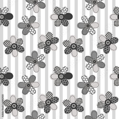 Textile patchwork flowers background seamless pattern