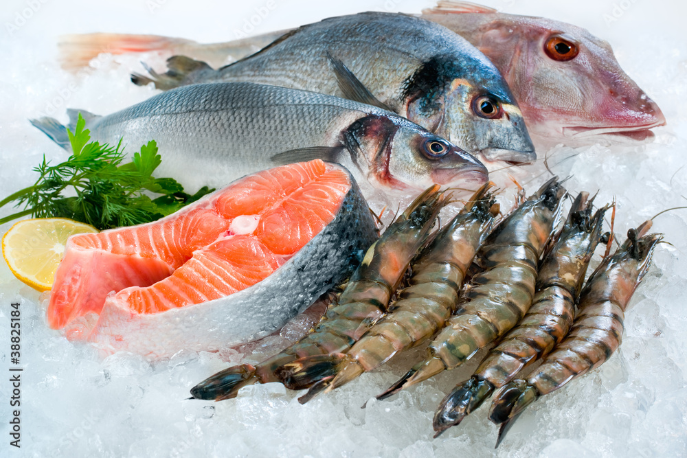 Seafood on ice - obrazy, fototapety, plakaty 