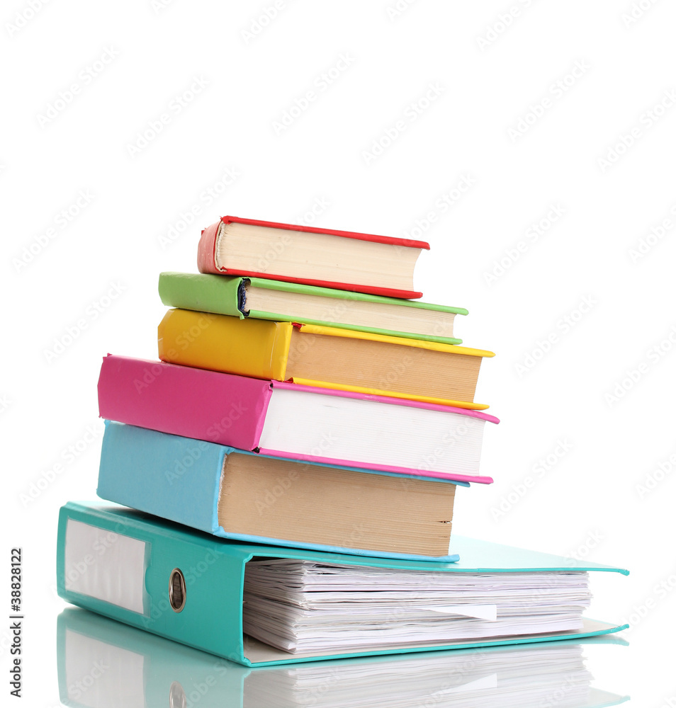 Obraz premium Bright office folder and books isolated on white