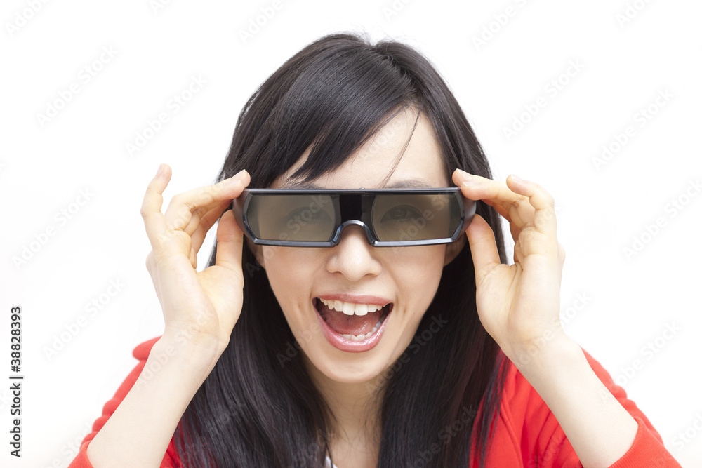 3Dメガネをかけた女性 3Dメガネをかけた女性